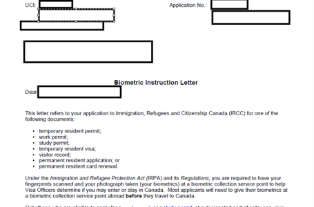 Sample biometrics instruction letter